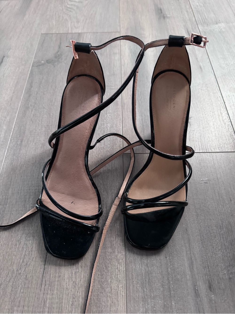 Halogen Black Strappy Lace-Up Heels